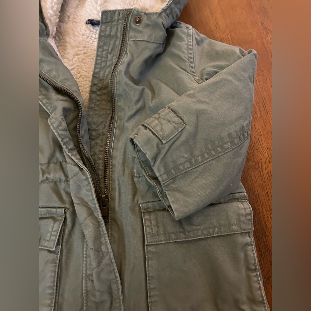 GAP Sherpa-Lined Utility Parka Jacket | Girls 2T | Canvas Style Barn Coat - Picture 7 of 11